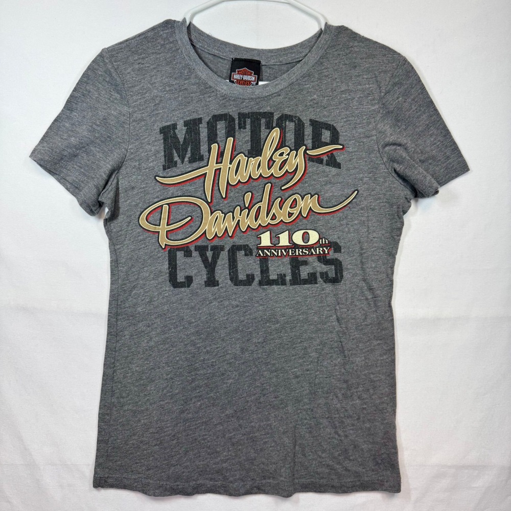 Harley Davidson 110th Anniversary Graphic Tee Motorcycle Top‎ Gray Sz Large
